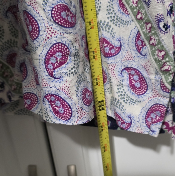 LOFT Paisley Boho Floral Patchwork Linen Blend Peasant Blouse 3/4 Raglan Sleeve - Picture 11 of 13